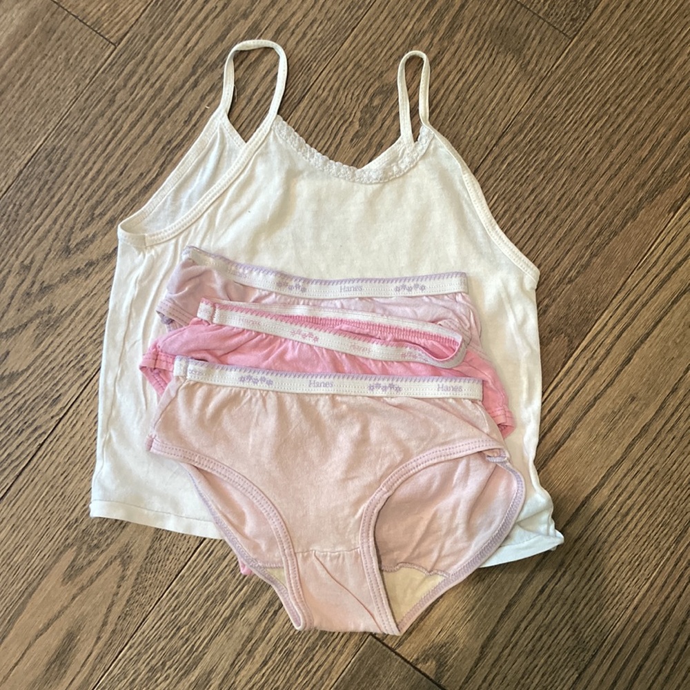 Girl’s lot of three panties and one undershirt. Hanes.